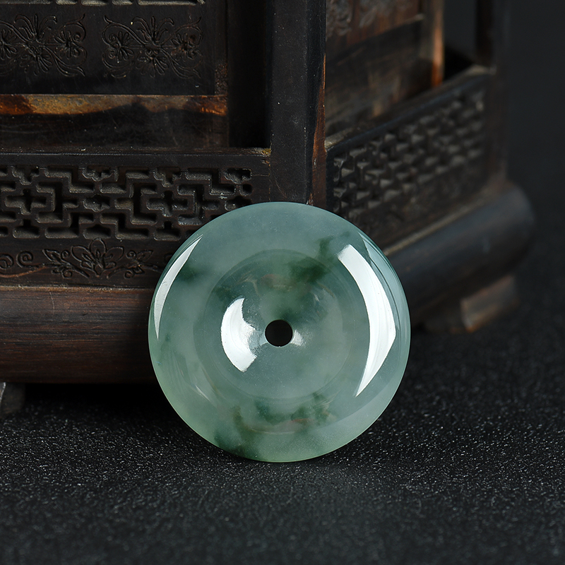 缅甸天然糯冰种飘花翡翠平安扣吊坠-红掌柜