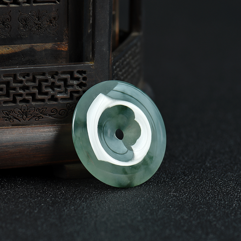 天然糯冰种飘花翡翠平安扣吊坠-红掌柜