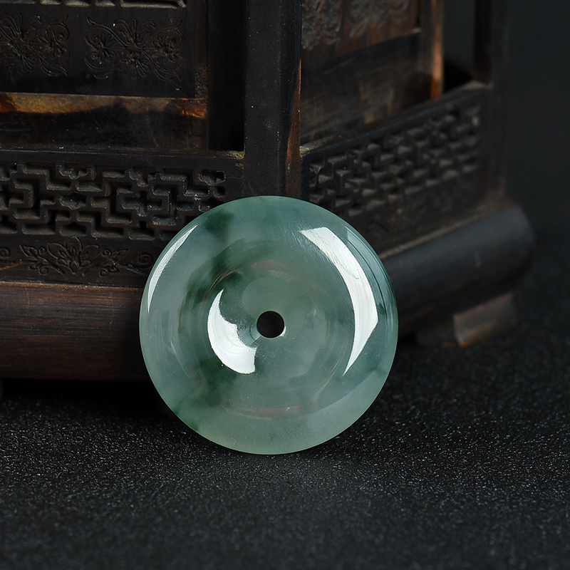 缅甸天然飘花翡翠平安扣吊坠-红掌柜