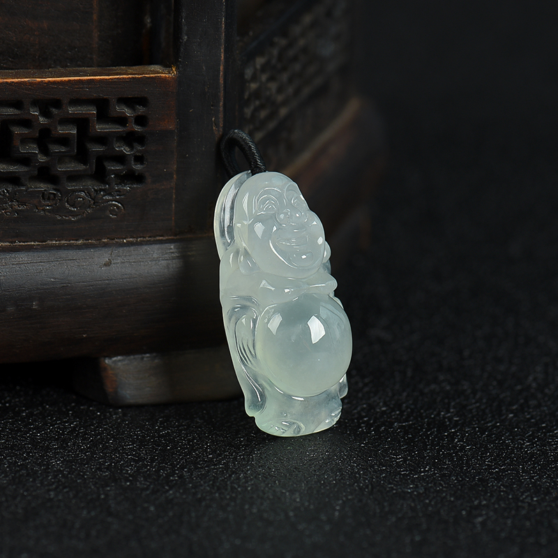 天然糯冰种翡翠逍遥佛吊坠-红掌柜