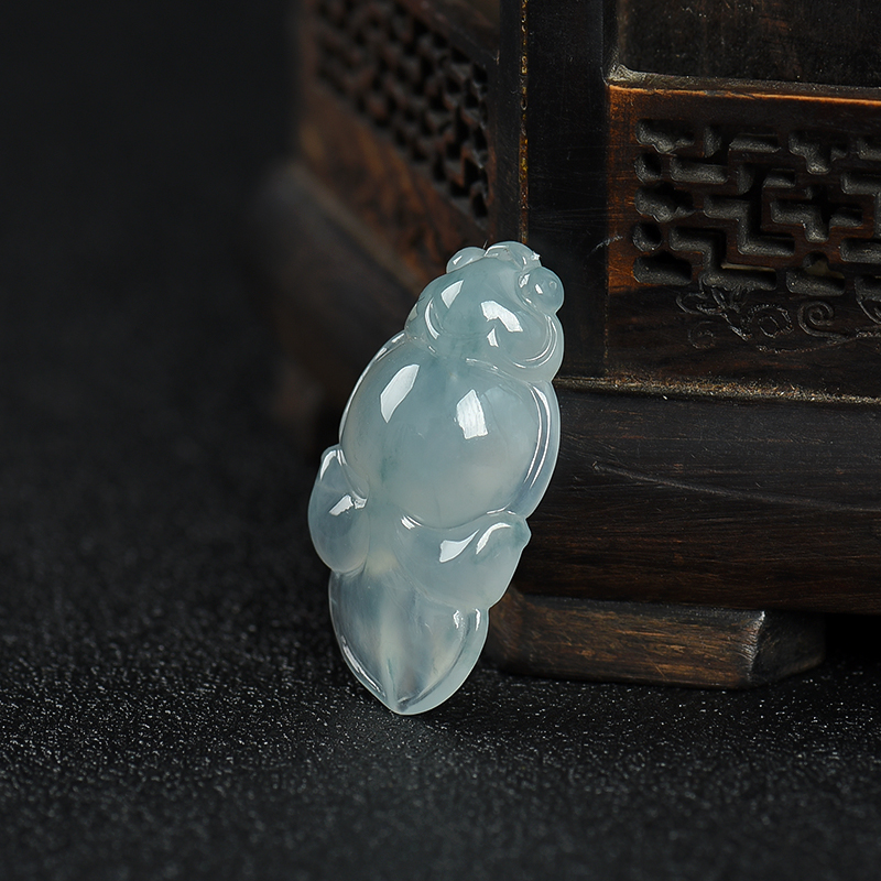 天然飘花翡翠金玉满堂吊坠-红掌柜