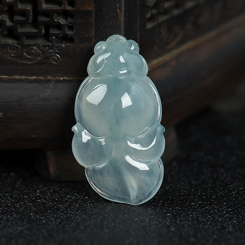 缅甸天然糯冰种飘花翡翠金玉满堂吊坠-红掌柜