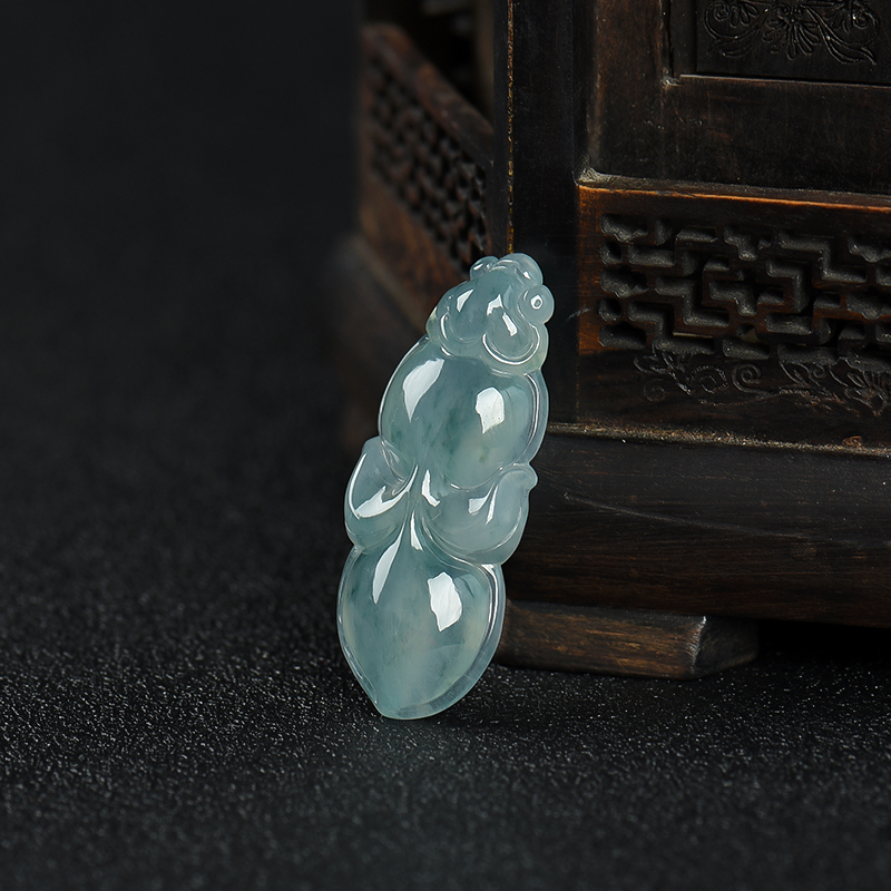 天然飘花翡翠金玉满堂吊坠-红掌柜