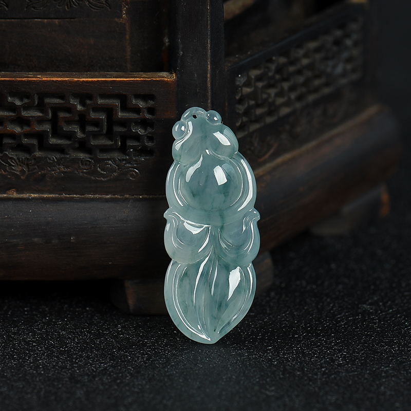 缅甸糯冰种飘花翡翠金玉满堂吊坠-红掌柜