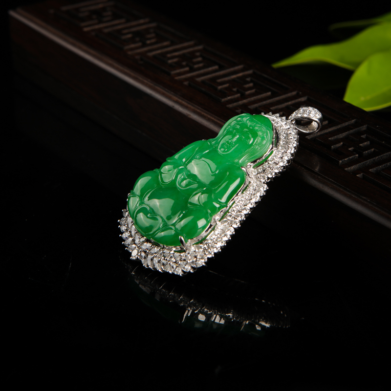 18k糯种翡翠观音吊坠-红掌柜