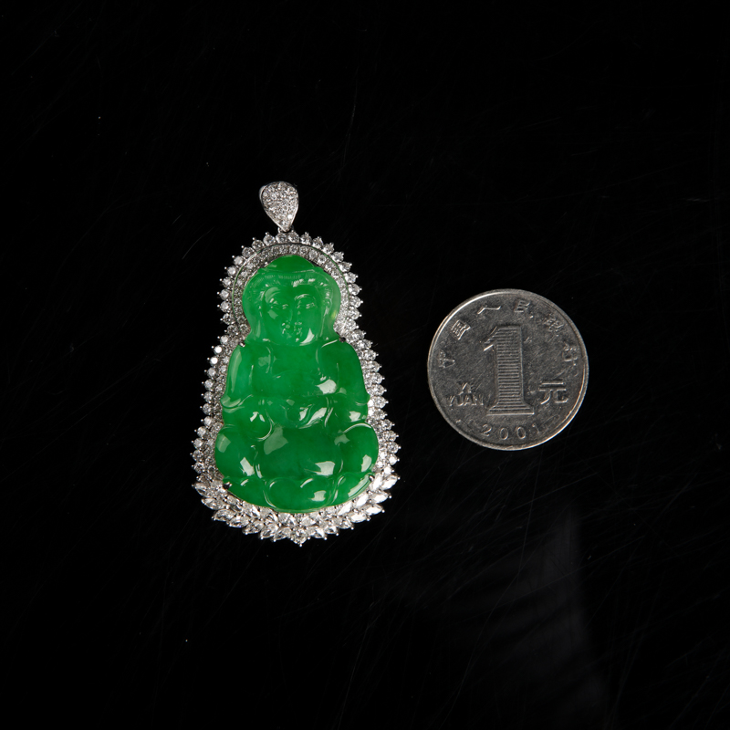 天然翠绿翡翠观音吊坠-红掌柜