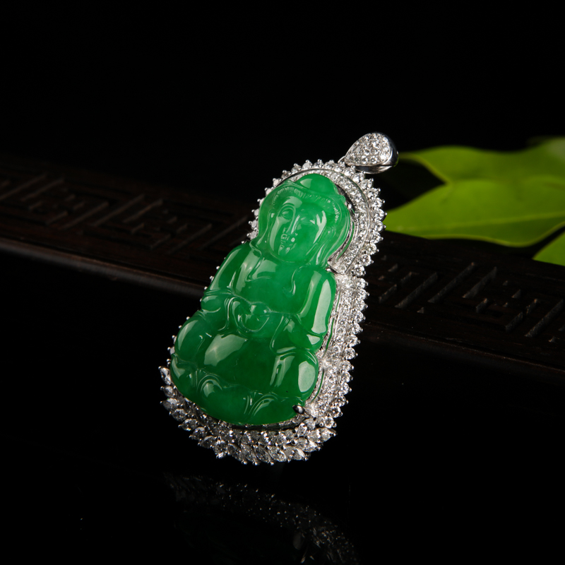18k糯种翠绿翡翠吊坠-红掌柜
