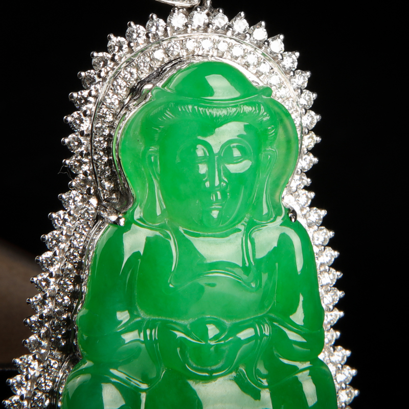 18k糯种翡翠观音吊坠-红掌柜