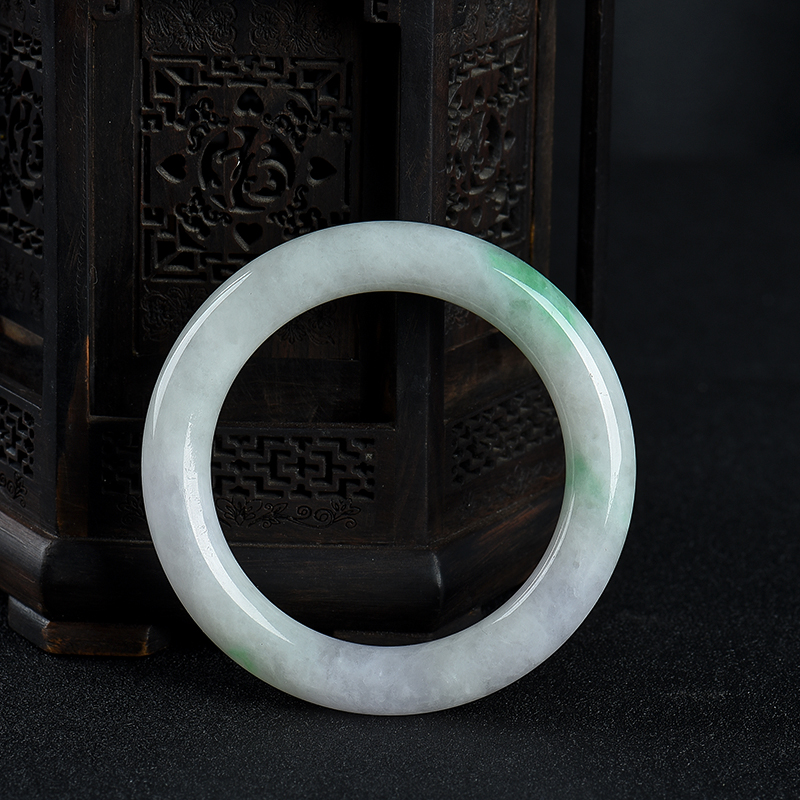 54.5mm豆种飘翠翡翠圆镯-红掌柜