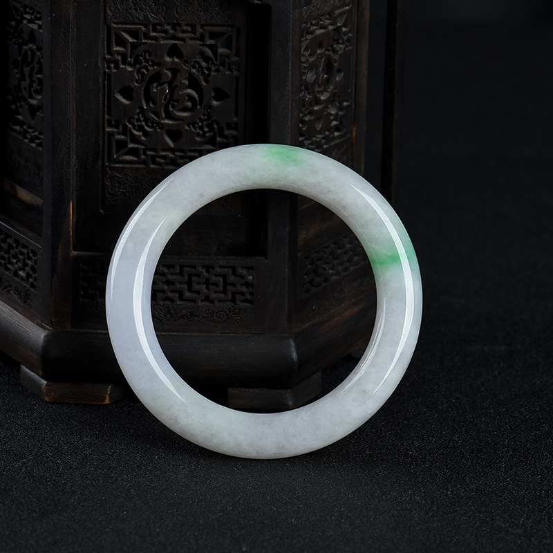 54mm豆种飘翠翡翠圆镯-红掌柜