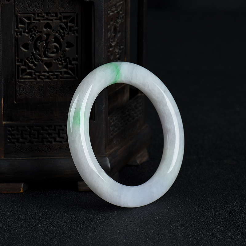 豆种飘翠翡翠圆镯-红掌柜