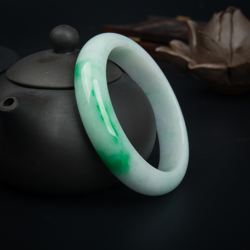 56.5mm糯种飘翠天然翡翠手镯-红掌柜