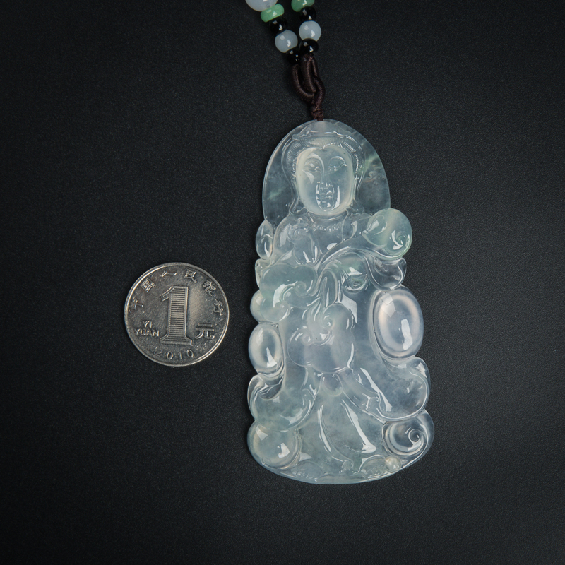 缅甸天然翡翠观音吊坠-红掌柜