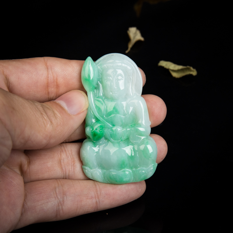 缅甸糯种飘翠翡翠观音吊坠-红掌柜