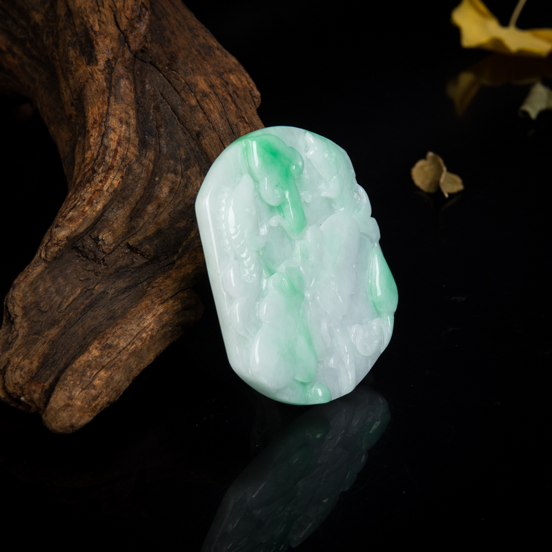 缅甸天然翡翠年年有余吊坠-红掌柜