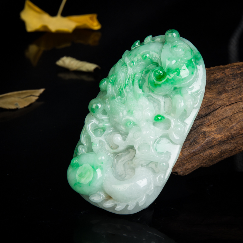 缅甸天然翡翠辰龙吊坠-红掌柜