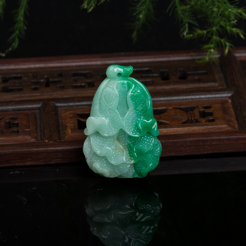 缅甸天然翠绿翡翠百财吊坠-红掌柜