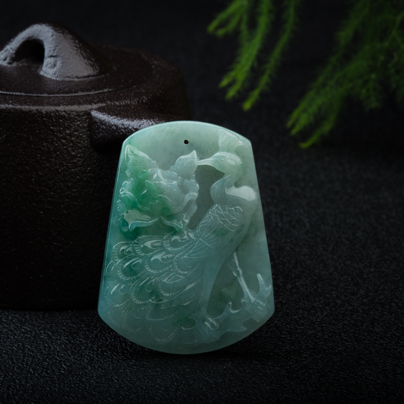 糯种飘花翡翠花开富贵吊坠-红掌柜