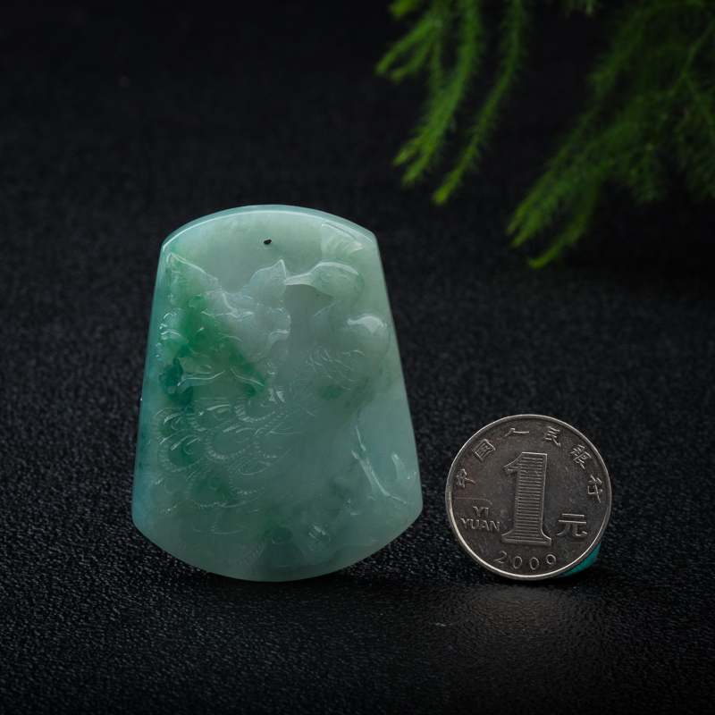 缅甸天然翡翠花开富贵吊坠-红掌柜