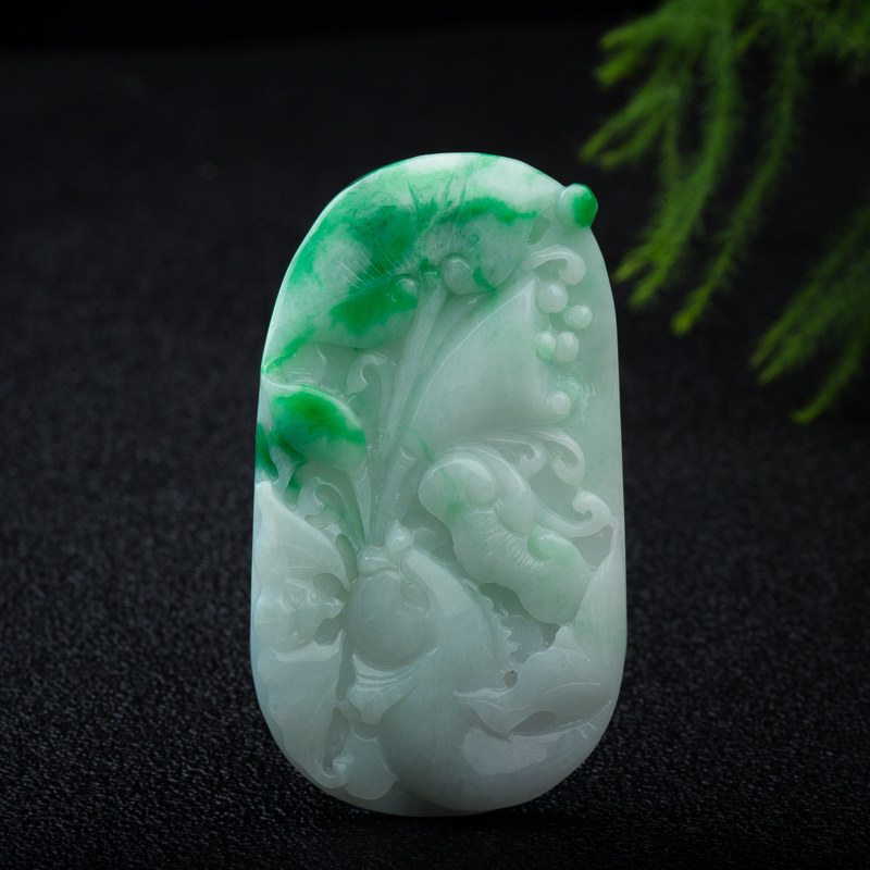 糯种飘翠翡翠年年有余吊坠-红掌柜