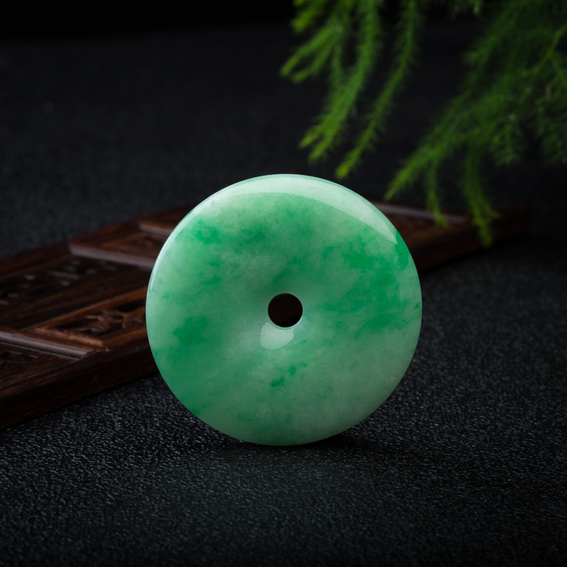 豆种飘翠翡翠平安扣吊坠-红掌柜