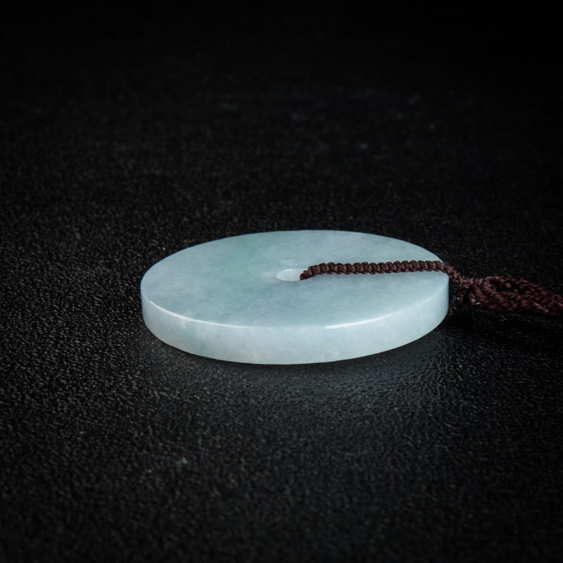 缅甸天然糯冰种翡翠平安扣吊坠-红掌柜