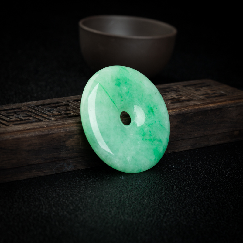 天然豆种豆绿翡翠平安扣吊坠-红掌柜