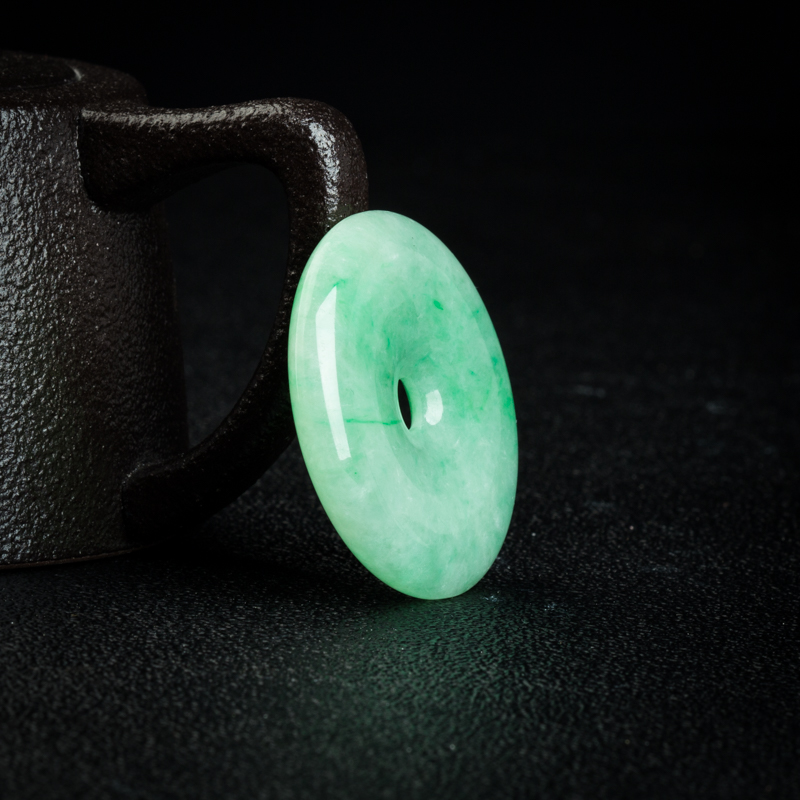 缅甸天然豆种翡翠平安扣吊坠-红掌柜