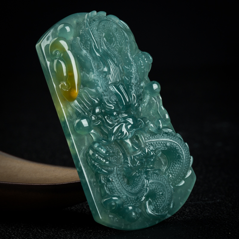 缅甸天然糯冰种蓝绿翡翠吊坠-红掌柜