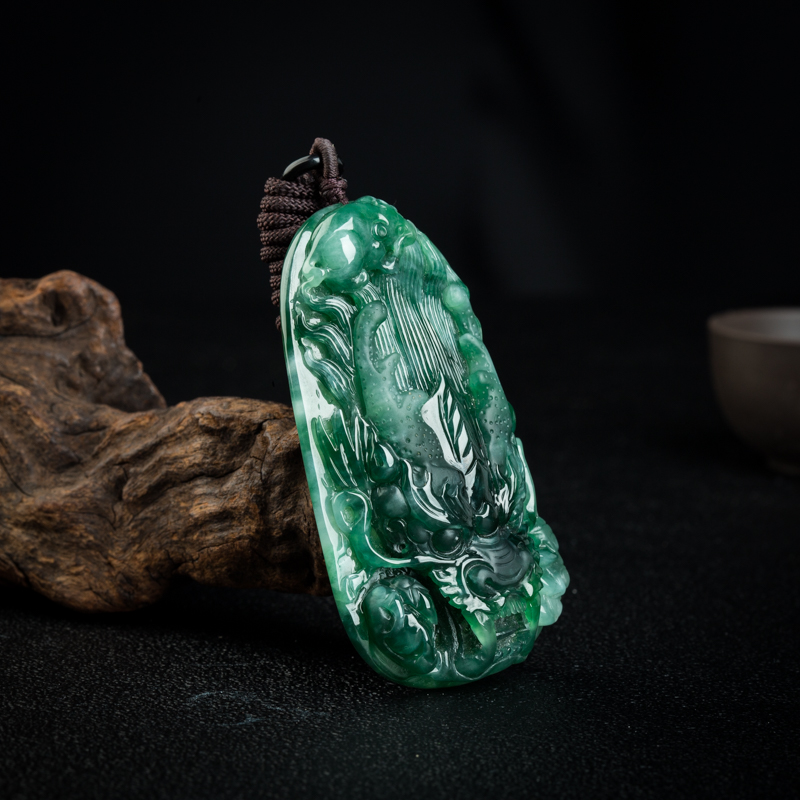 天然糯冰种飘花翡翠望子成龙吊坠-红掌柜