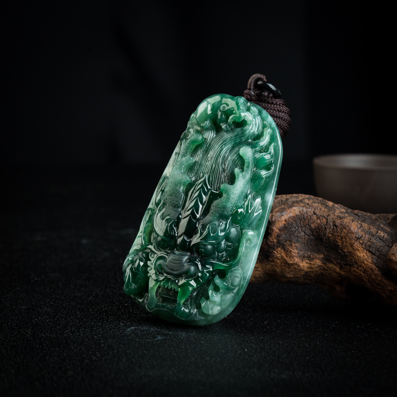 缅甸糯冰种飘花翡翠望子成龙吊坠-红掌柜