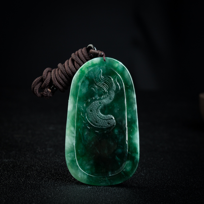 缅甸天然飘花翡翠望子成龙吊坠-红掌柜