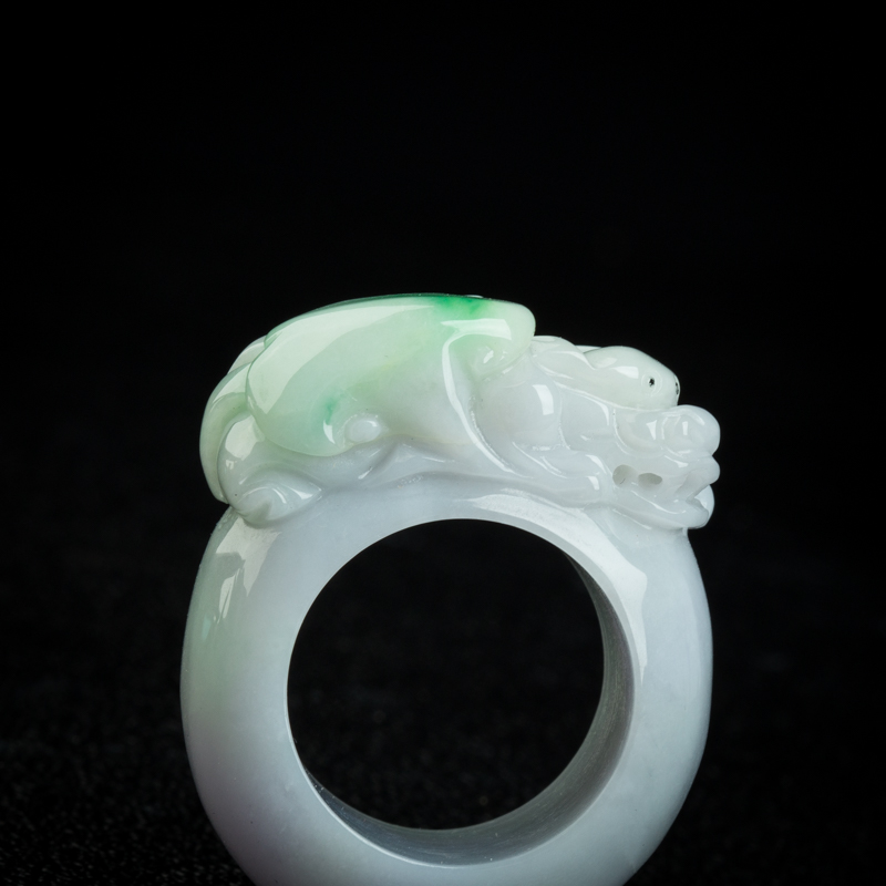 缅甸天然糯种飘翠翡翠扳指-红掌柜