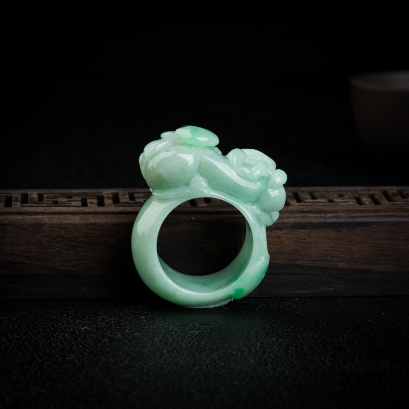 缅甸天然飘翠翡翠貔貅扳指-红掌柜