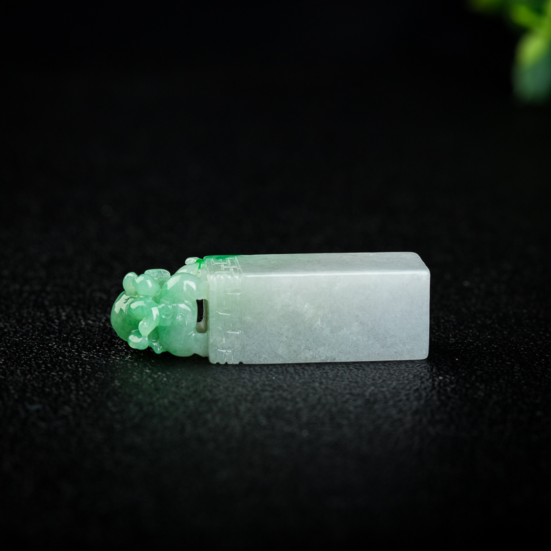 缅甸天然飘翠翡翠貔貅印章-红掌柜