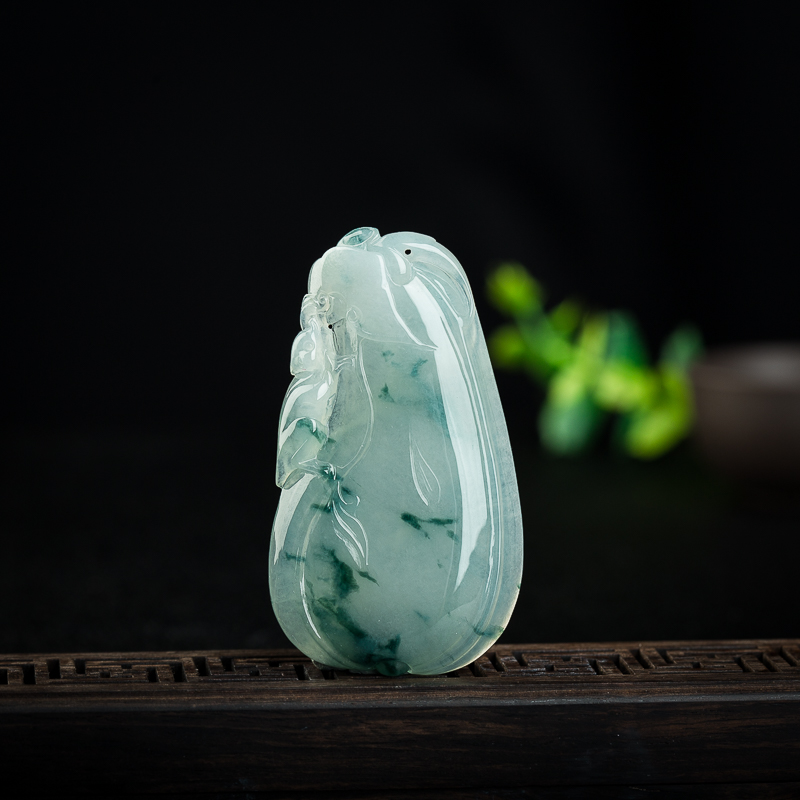 糯冰种飘花翡翠福瓜吊坠-红掌柜