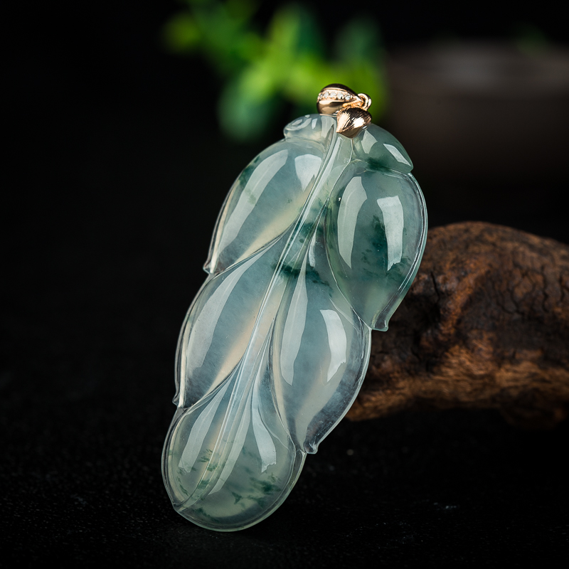 18k飘花翡翠金枝玉叶吊坠-红掌柜