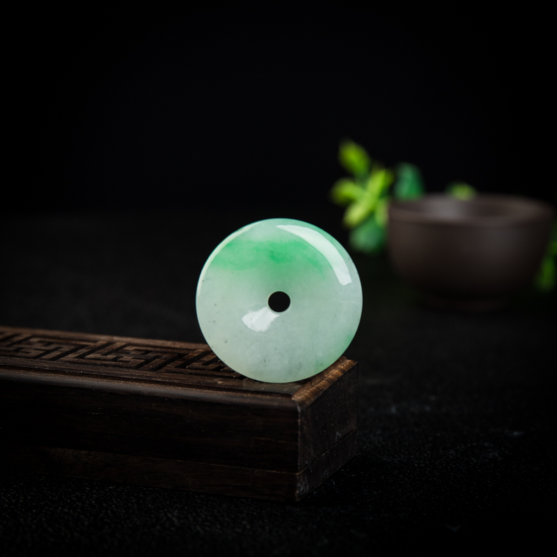 缅甸糯冰种飘翠翡翠平安扣吊坠两件-红掌柜