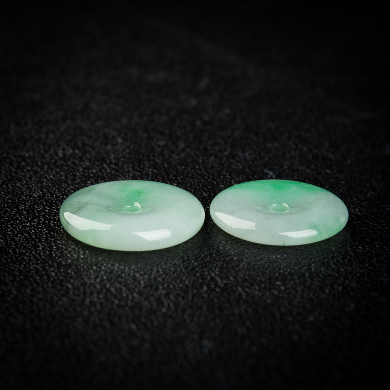 缅甸天然糯冰种翡翠平安扣吊坠两件-红掌柜