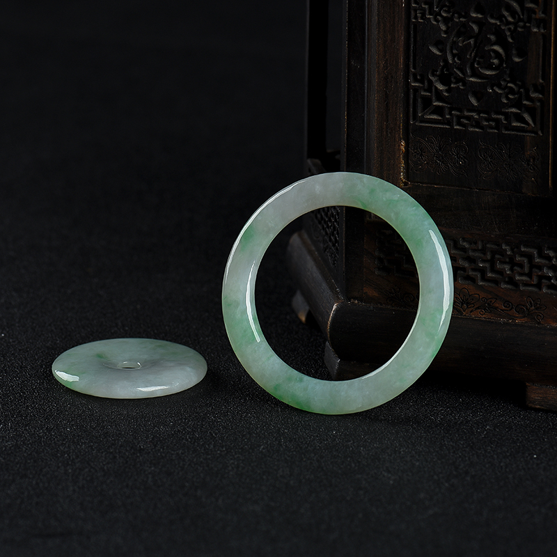 豆种翡翠子母平安扣吊坠-红掌柜