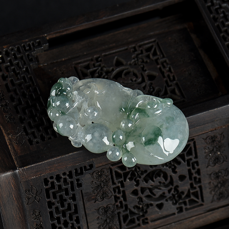 天然糯冰种飘花翡翠福禄吊坠-红掌柜