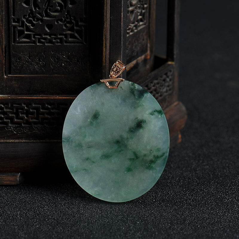 18k豆种翡翠圆牌吊坠-红掌柜