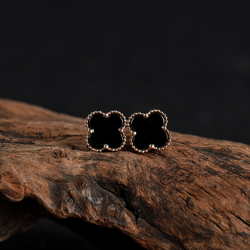 18k糯种墨翠四叶草耳钉-红掌柜