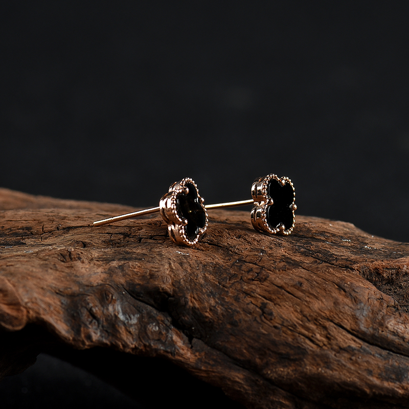 18k墨翠四叶草耳钉-红掌柜