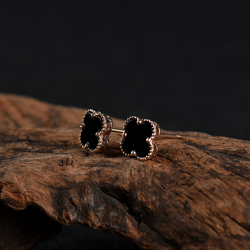 18k糯种四叶草耳钉-红掌柜