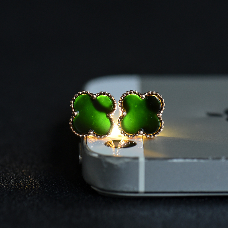 天然墨翠四叶草耳钉-红掌柜