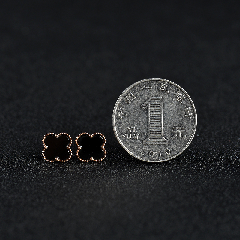 缅甸墨翠四叶草耳钉-红掌柜