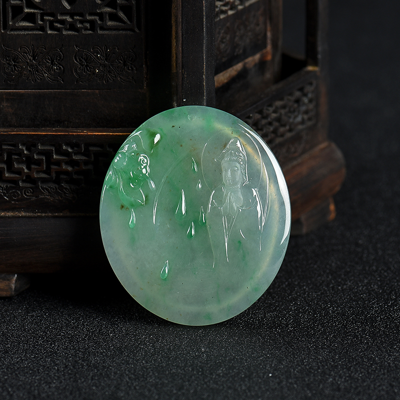 糯种飘翠翡翠观音吊坠-红掌柜