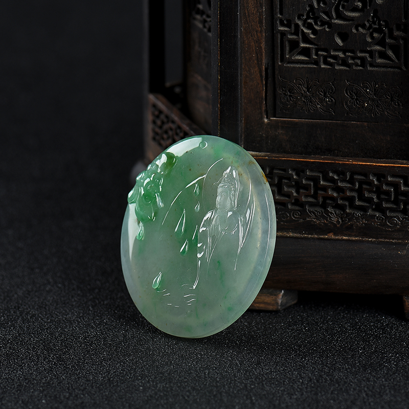 糯种翡翠观音吊坠-红掌柜