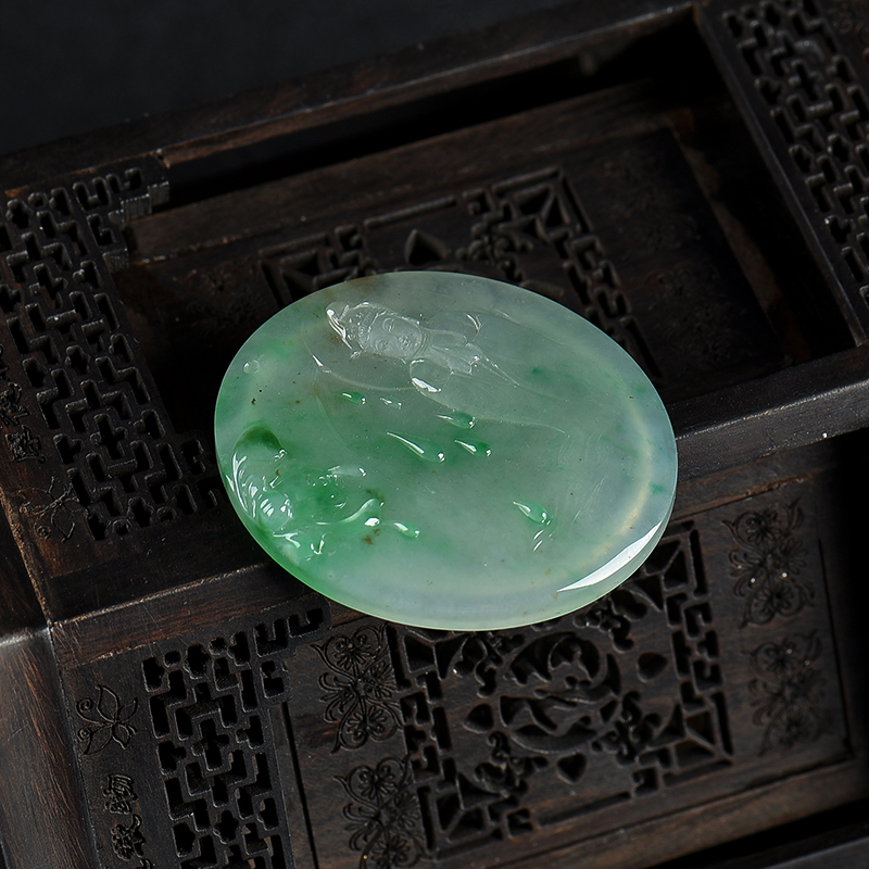 糯种飘翠翡翠吊坠-红掌柜